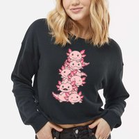 Axolotl Pile Cute Animals Kawaii Anime Funny Axolotl Cropped Pullover Crew