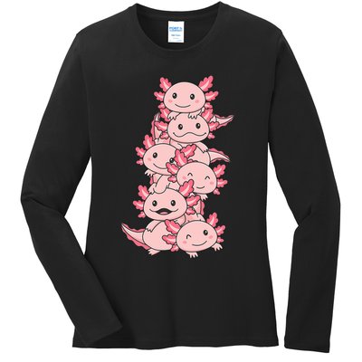 Axolotl Pile Cute Animals Kawaii Anime Funny Axolotl Ladies Long Sleeve Shirt