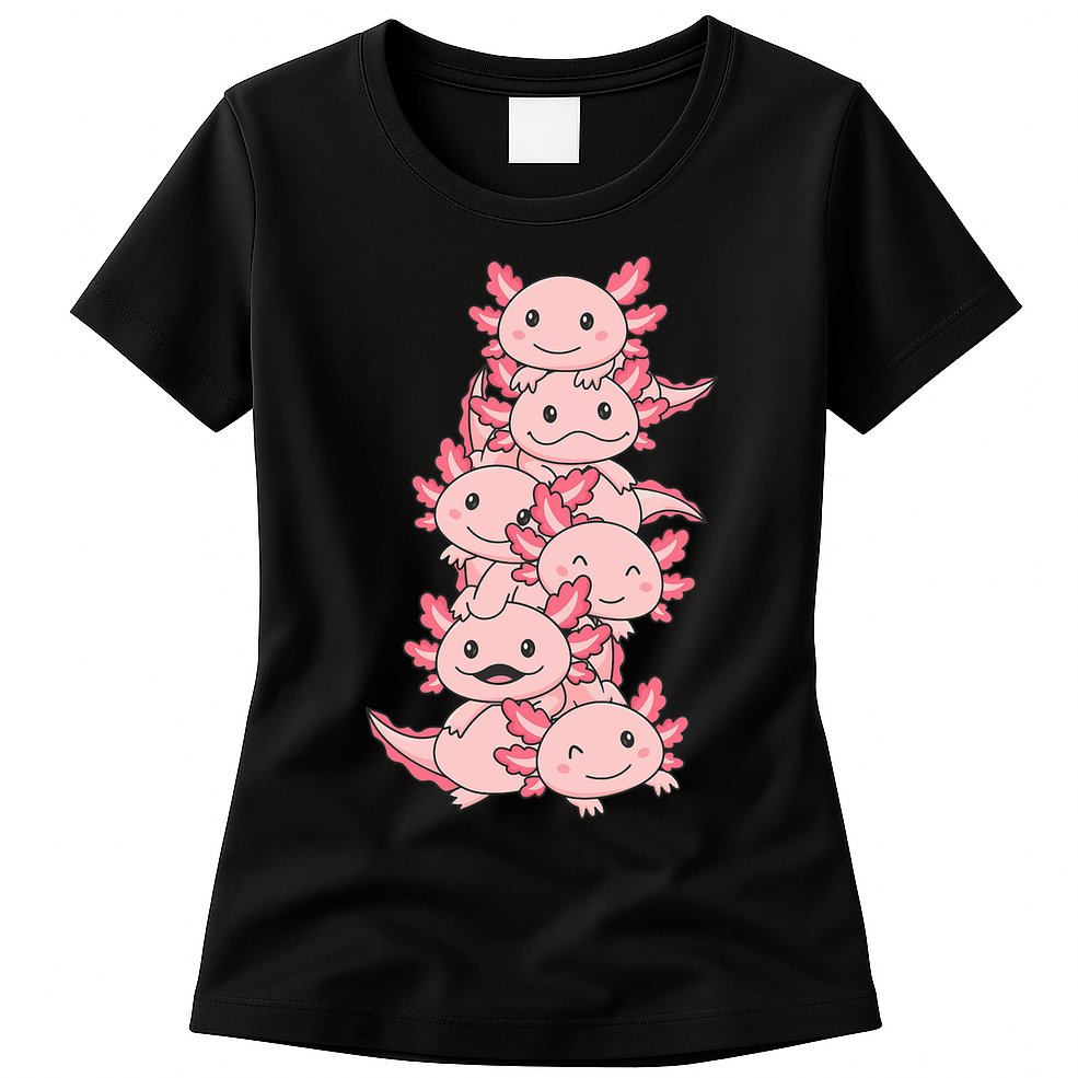 Axolotl Pile Cute Animals Kawaii Anime Funny Axolotl Womens T-Shirt