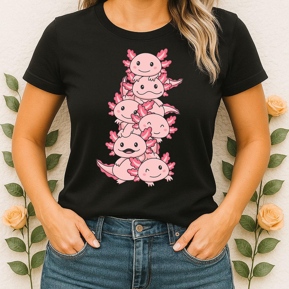 Axolotl Pile Cute Animals Kawaii Anime Funny Axolotl Womens T-Shirt