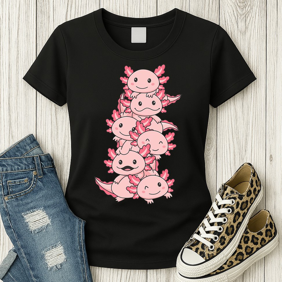 Axolotl Pile Cute Animals Kawaii Anime Funny Axolotl Womens T-Shirt