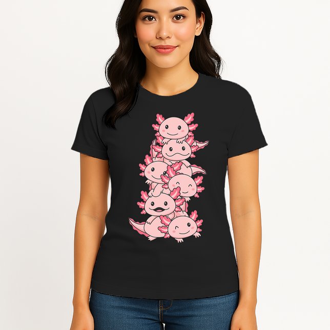 Axolotl Pile Cute Animals Kawaii Anime Funny Axolotl Womens T-Shirt