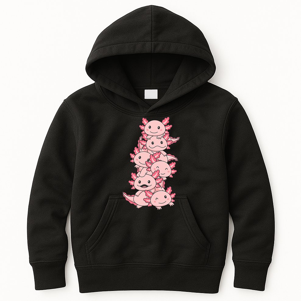 Axolotl Pile Cute Animals Kawaii Anime Funny Axolotl Kids Hoodie