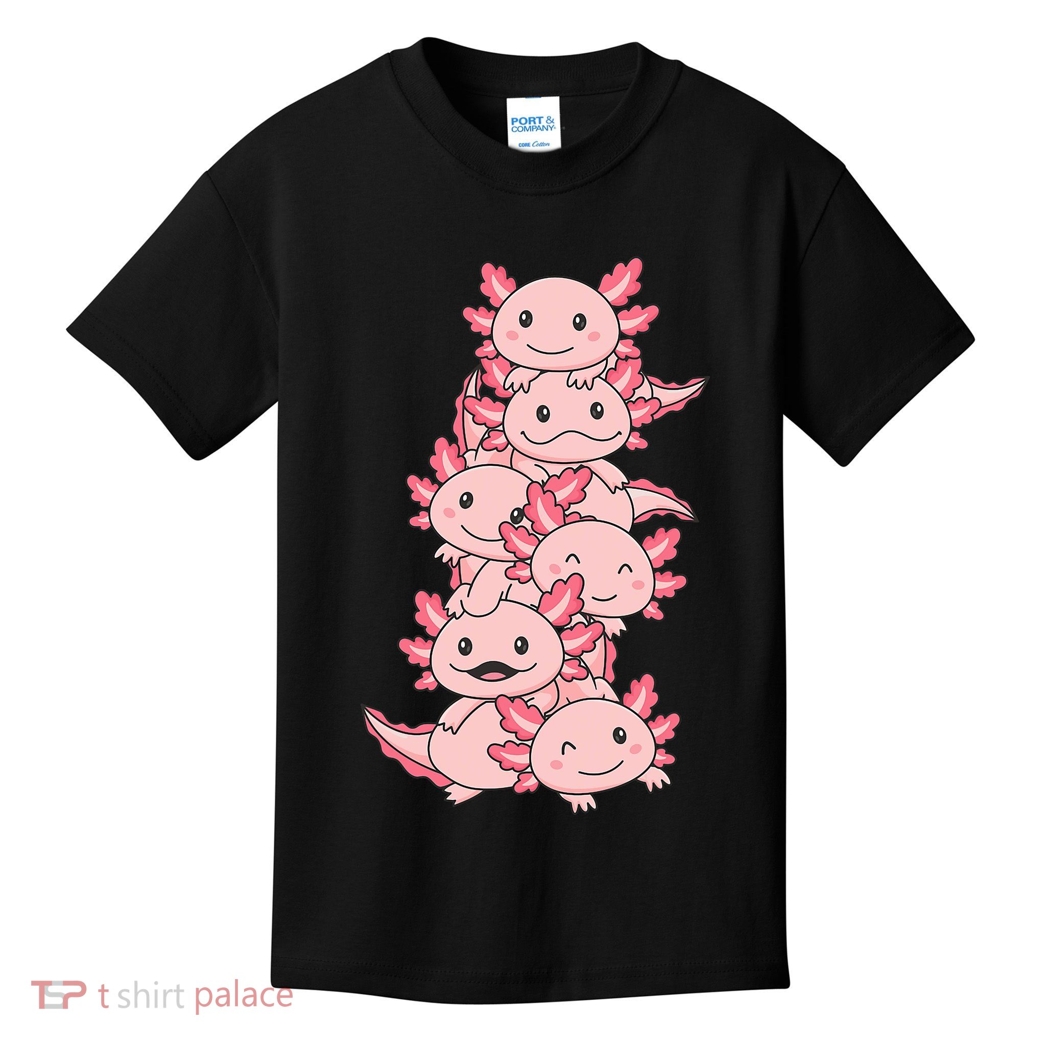 Axolotl Pile Cute Animals Kawaii Anime Funny Axolotl Kids T-Shirt