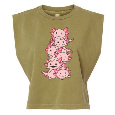 Axolotl Pile Cute Animals Kawaii Anime Funny Axolotl Garment-Dyed Women's Muscle Tee