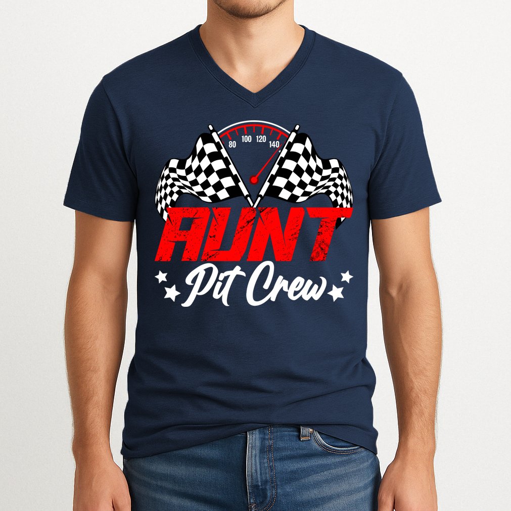 Aunt Pit Crew Birthday Party Race Car Lover Racing Family V-Neck T-Shirt