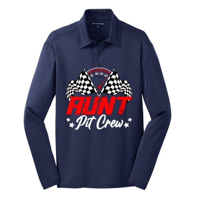 Aunt Pit Crew Birthday Party Race Car Lover Racing Family Silk Touch Performance Long Sleeve Polo