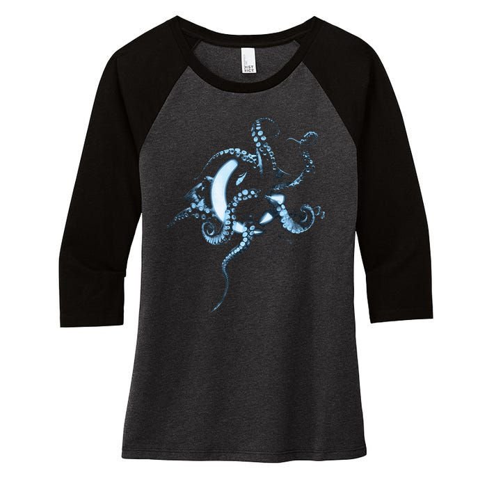 A Perfect Circle – Glowing Octopus Women's Tri-Blend 3/4-Sleeve Raglan Shirt