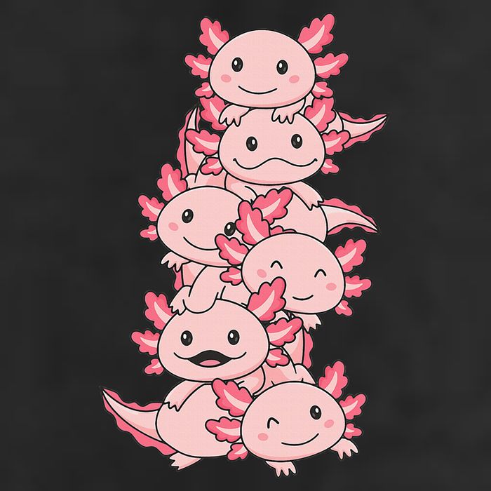Axolotl Pile Cute Animals Kawaii Anime 7 Panel Mesh Trucker Snapback Hat