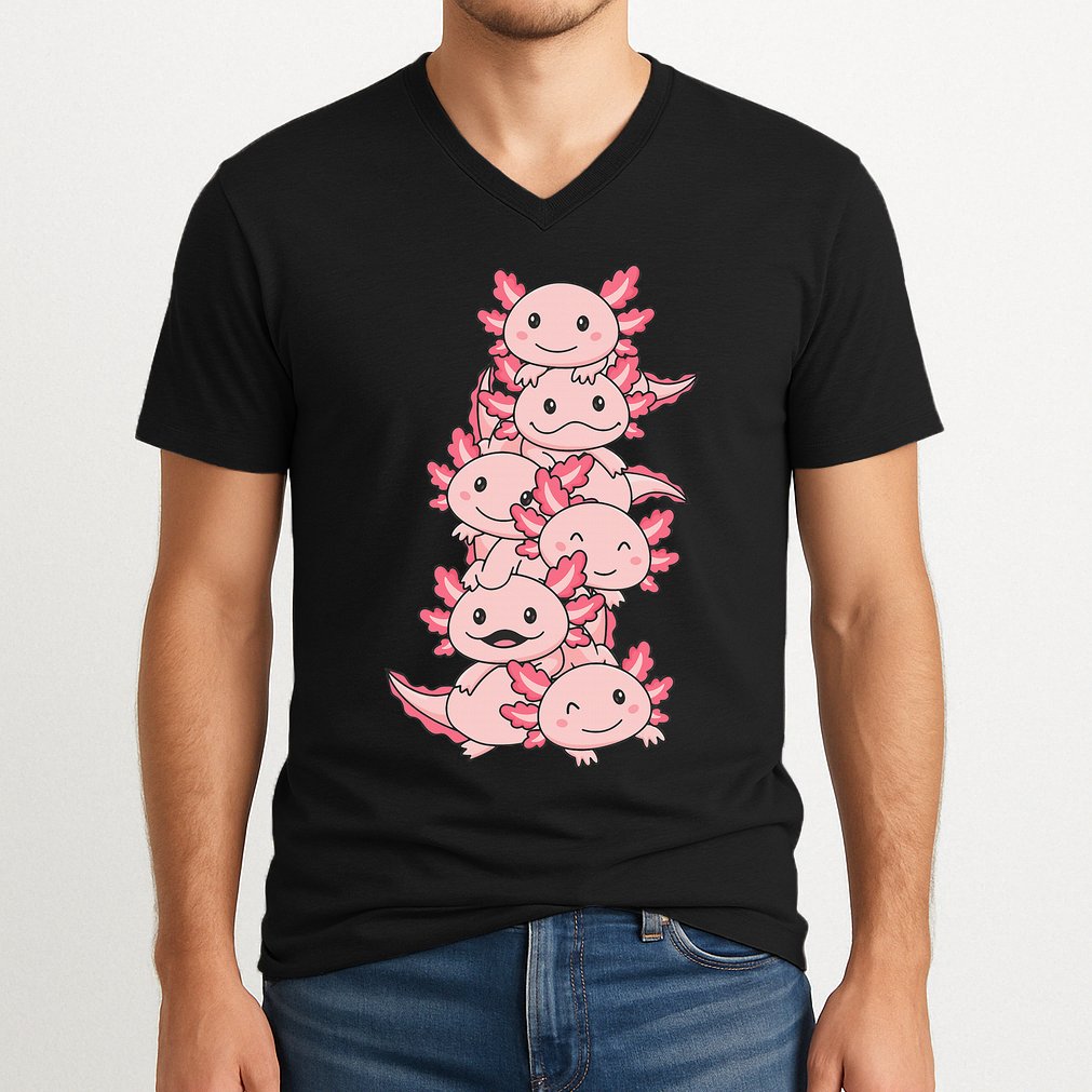 Axolotl Pile Cute Animals Kawaii Anime V-Neck T-Shirt