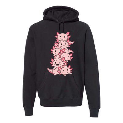 Axolotl Pile Cute Animals Kawaii Anime Premium Hoodie