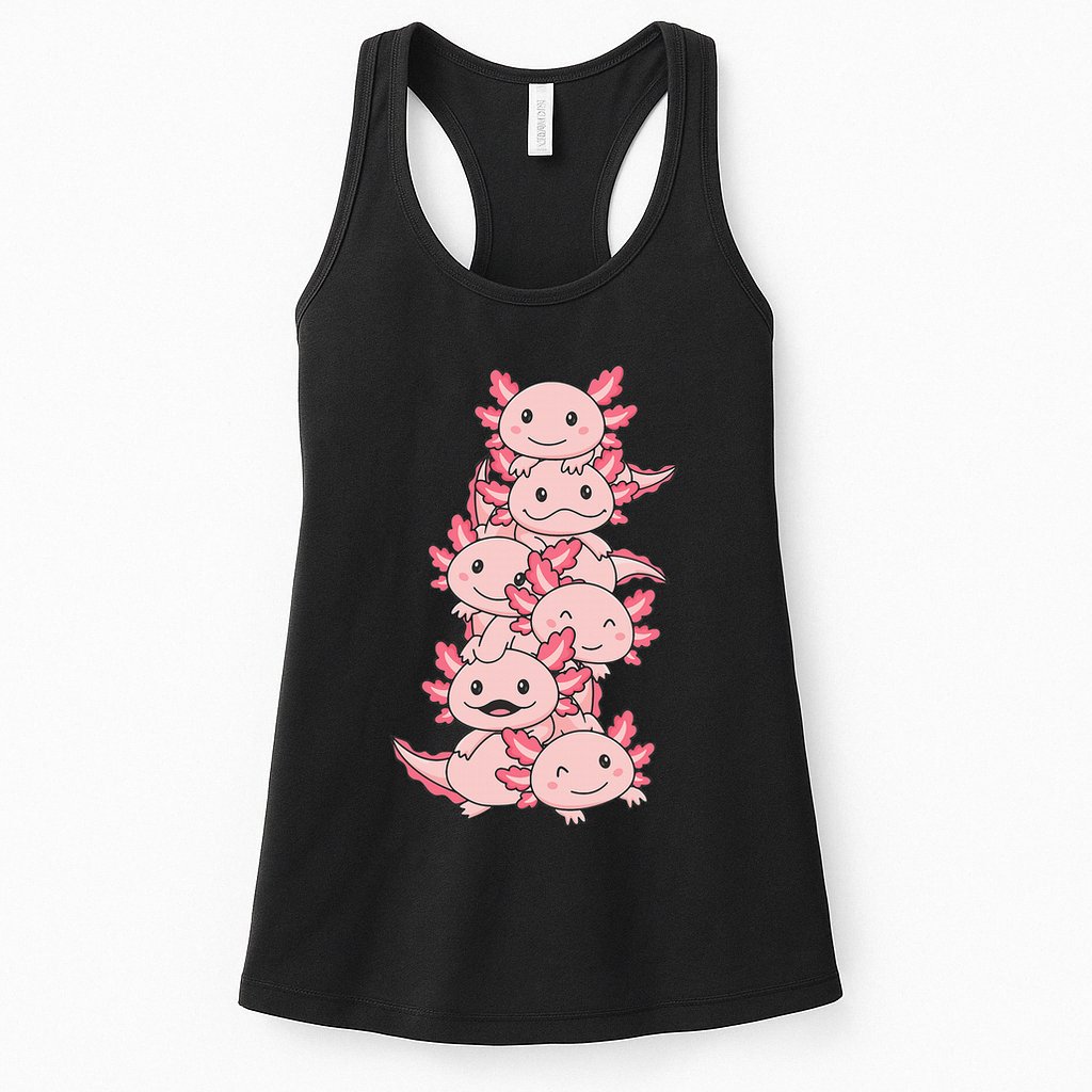 Axolotl Pile Cute Animals Kawaii Anime Womens Tank Top