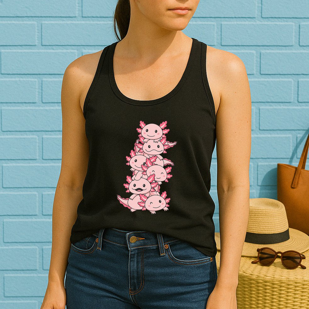 Axolotl Pile Cute Animals Kawaii Anime Womens Tank Top