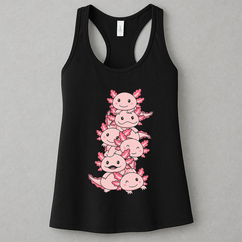 Axolotl Pile Cute Animals Kawaii Anime Womens Tank Top