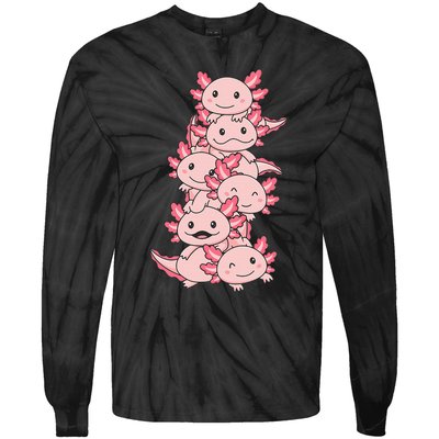 Axolotl Pile Cute Animals Kawaii Anime Tie-Dye Long Sleeve Shirt