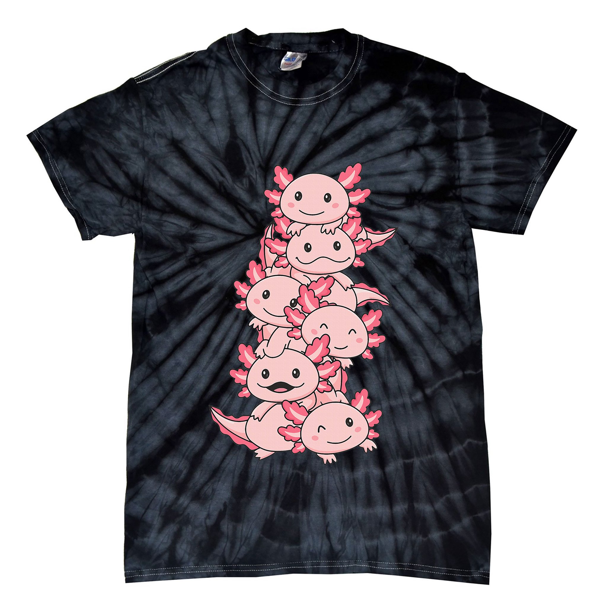 Axolotl Pile Cute Animals Kawaii Anime Tie-Dye T-Shirt