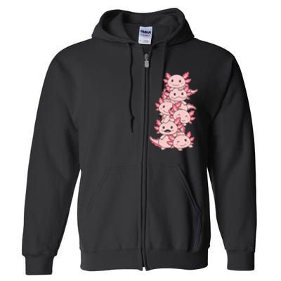 Axolotl Pile Cute Animals Kawaii Anime Full Zip Hoodie