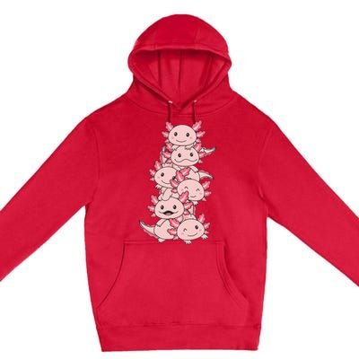 Axolotl Pile Cute Animals Kawaii Anime Premium Pullover Hoodie