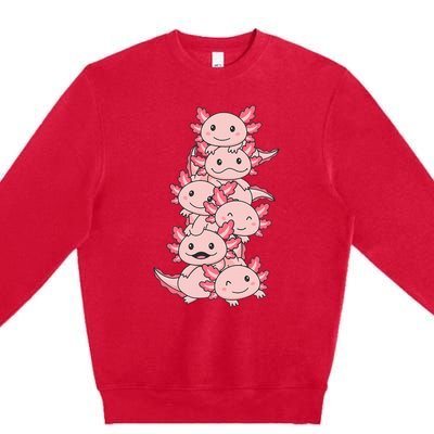 Axolotl Pile Cute Animals Kawaii Anime Premium Crewneck Sweatshirt