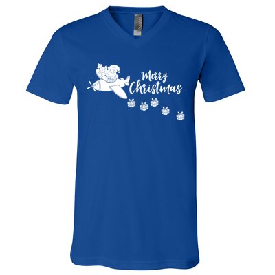 Aircraft Pilot Christmas Xmas Airplane Merry Christmas Gift V-Neck T-Shirt