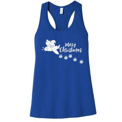 Aircraft Pilot Christmas Xmas Airplane Merry Christmas Gift Women's Racerback Tank