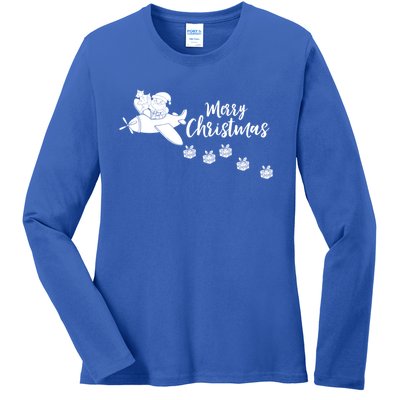 Aircraft Pilot Christmas Xmas Airplane Merry Christmas Gift Ladies Long Sleeve Shirt