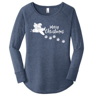 Aircraft Pilot Christmas Xmas Airplane Merry Christmas Gift Women's Perfect Tri Tunic Long Sleeve Shirt