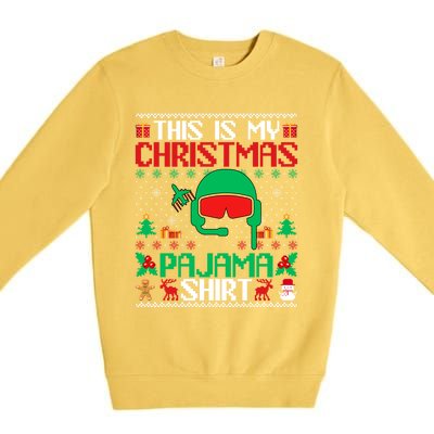 Airline Pilot Christmas Pajama Gift Airplane Pilot Xmas Gift Premium Crewneck Sweatshirt