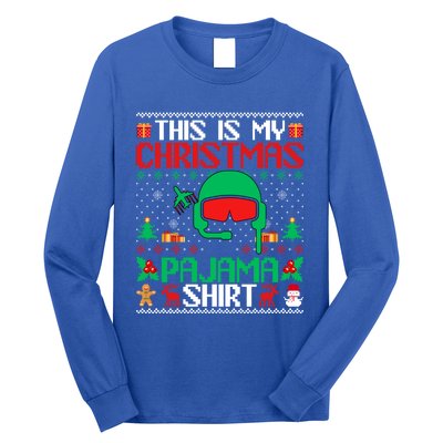 Airline Pilot Christmas Pajama Gift Airplane Pilot Xmas Gift Long Sleeve Shirt