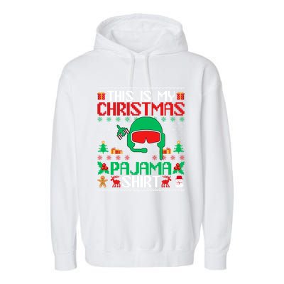 Airline Pilot Christmas Pajama Gift Airplane Pilot Xmas Gift Garment-Dyed Fleece Hoodie