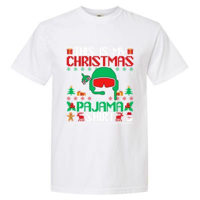 Airline Pilot Christmas Pajama Gift Airplane Pilot Xmas Gift Garment-Dyed Heavyweight T-Shirt