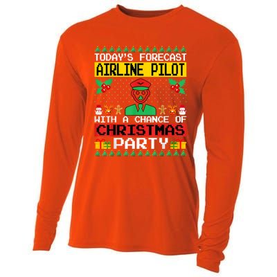 Airline Pilot Christmas Party Airplane Pilot Xmas Ugly Style Funny Gift Cooling Performance Long Sleeve Crew