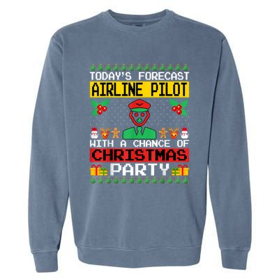 Airline Pilot Christmas Party Airplane Pilot Xmas Ugly Style Funny Gift Garment-Dyed Sweatshirt