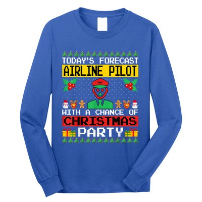 Airline Pilot Christmas Party Airplane Pilot Xmas Ugly Style Funny Gift Long Sleeve Shirt