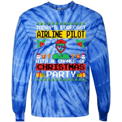 Airline Pilot Christmas Party Airplane Pilot Xmas Ugly Style Funny Gift Tie-Dye Long Sleeve Shirt