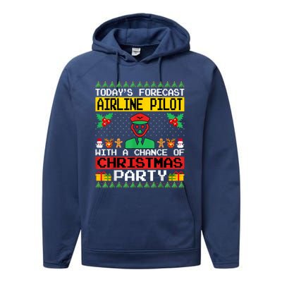 Airline Pilot Christmas Party Airplane Pilot Xmas Ugly Style Funny Gift Performance Fleece Hoodie