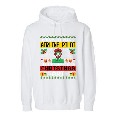 Airline Pilot Christmas Party Airplane Pilot Xmas Ugly Style Funny Gift Garment-Dyed Fleece Hoodie