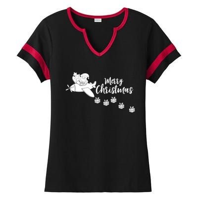 Aircraft Pilot Christmas Xmas Airplane Merry Christmas Gift Ladies Halftime Notch Neck Tee