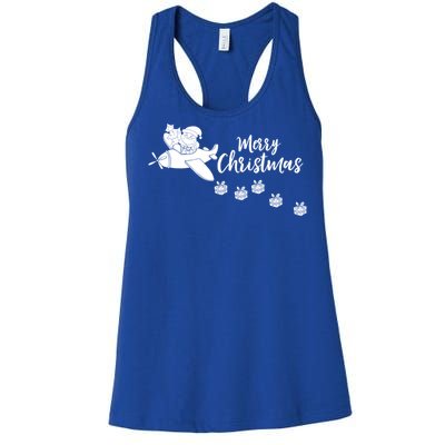 Aircraft Pilot Christmas Xmas Airplane Merry Christmas Gift Women's Racerback Tank