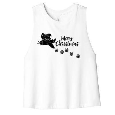 Aircraft Pilot Christmas Xmas Airplane Merry Christmas Gift Women's Racerback Cropped Tank