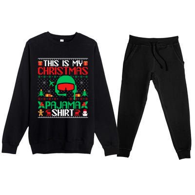 Airline Pilot Christmas Pajama Cool Gift Airplane Pilot Xmas Gift Premium Crewneck Sweatsuit Set