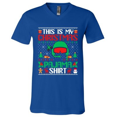 Airline Pilot Christmas Pajama Cool Gift Airplane Pilot Xmas Gift V-Neck T-Shirt