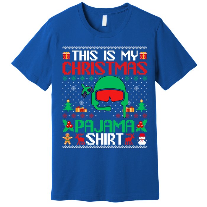 Airline Pilot Christmas Pajama Cool Gift Airplane Pilot Xmas Gift Premium T-Shirt