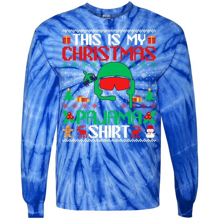 Airline Pilot Christmas Pajama Cool Gift Airplane Pilot Xmas Gift Tie-Dye Long Sleeve Shirt