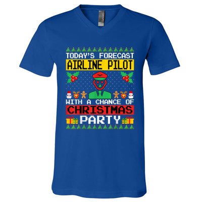 Airline Pilot Christmas Party Airplane Pilot Xmas Ugly Style Cute Gift V-Neck T-Shirt