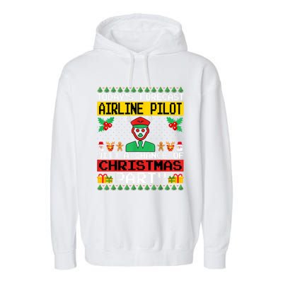 Airline Pilot Christmas Party Airplane Pilot Xmas Ugly Style Cute Gift Garment-Dyed Fleece Hoodie