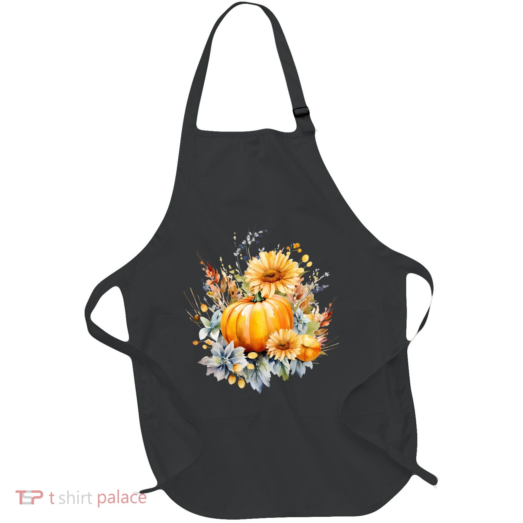 Autumn Pumpkin Cute Floral Halloween Full-Length Apron With Pockets