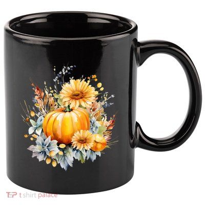 Autumn Pumpkin Cute Floral Halloween 11oz C Handle Ceramic Mug