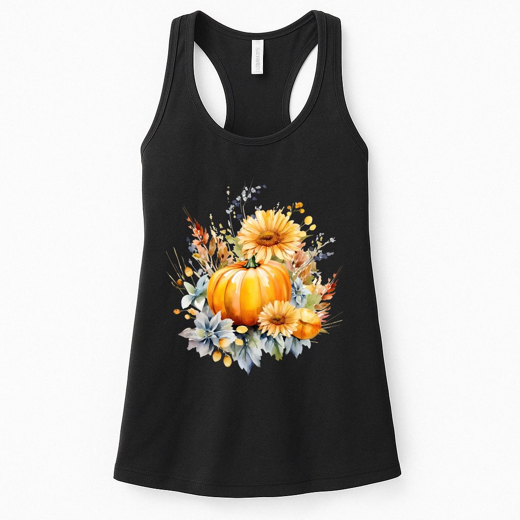 Autumn Pumpkin Cute Floral Halloween Womens Tank Top