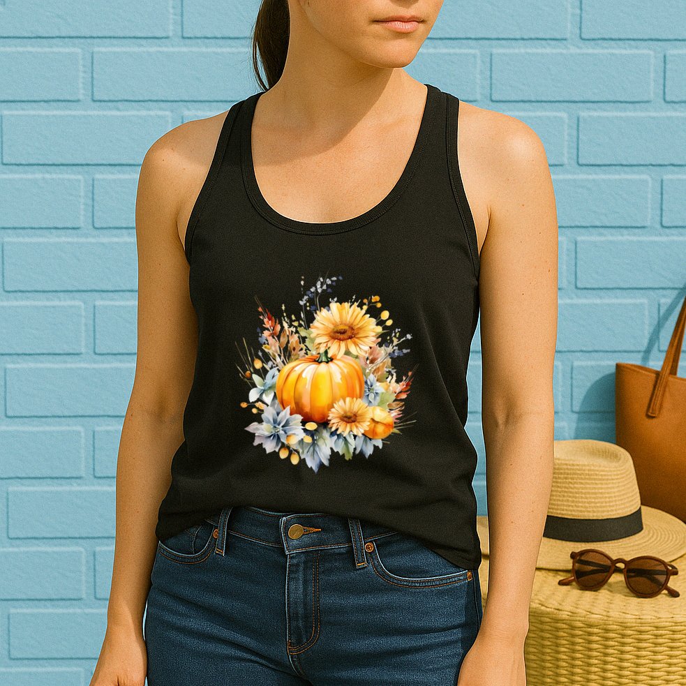 Autumn Pumpkin Cute Floral Halloween Womens Tank Top